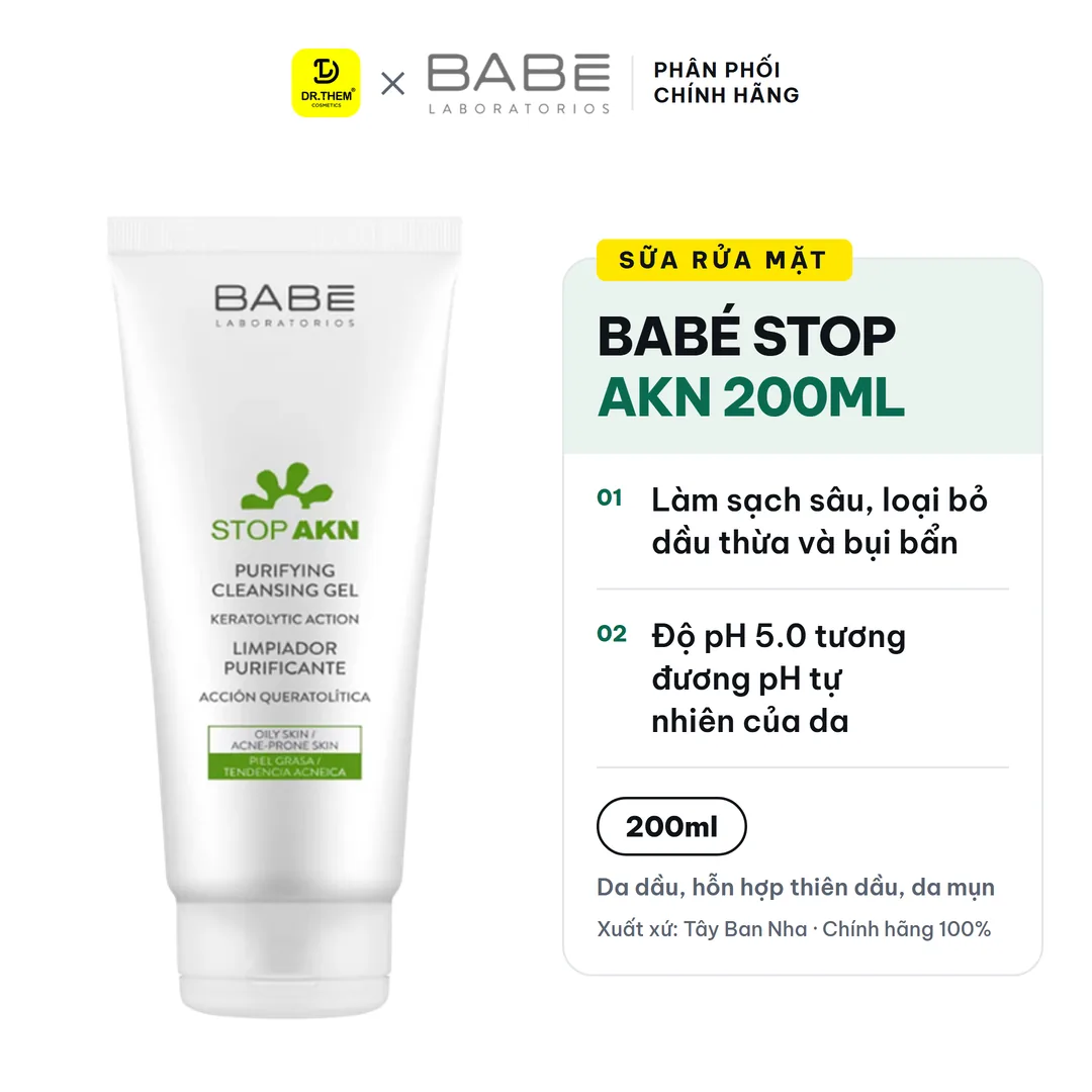 Sữa Rửa Mặt Laboratorios Babé Stop Akn Purifying Cleansing Gel Làm Sạch Sâu Cho Da Dầu Mụn 100ml 200ml