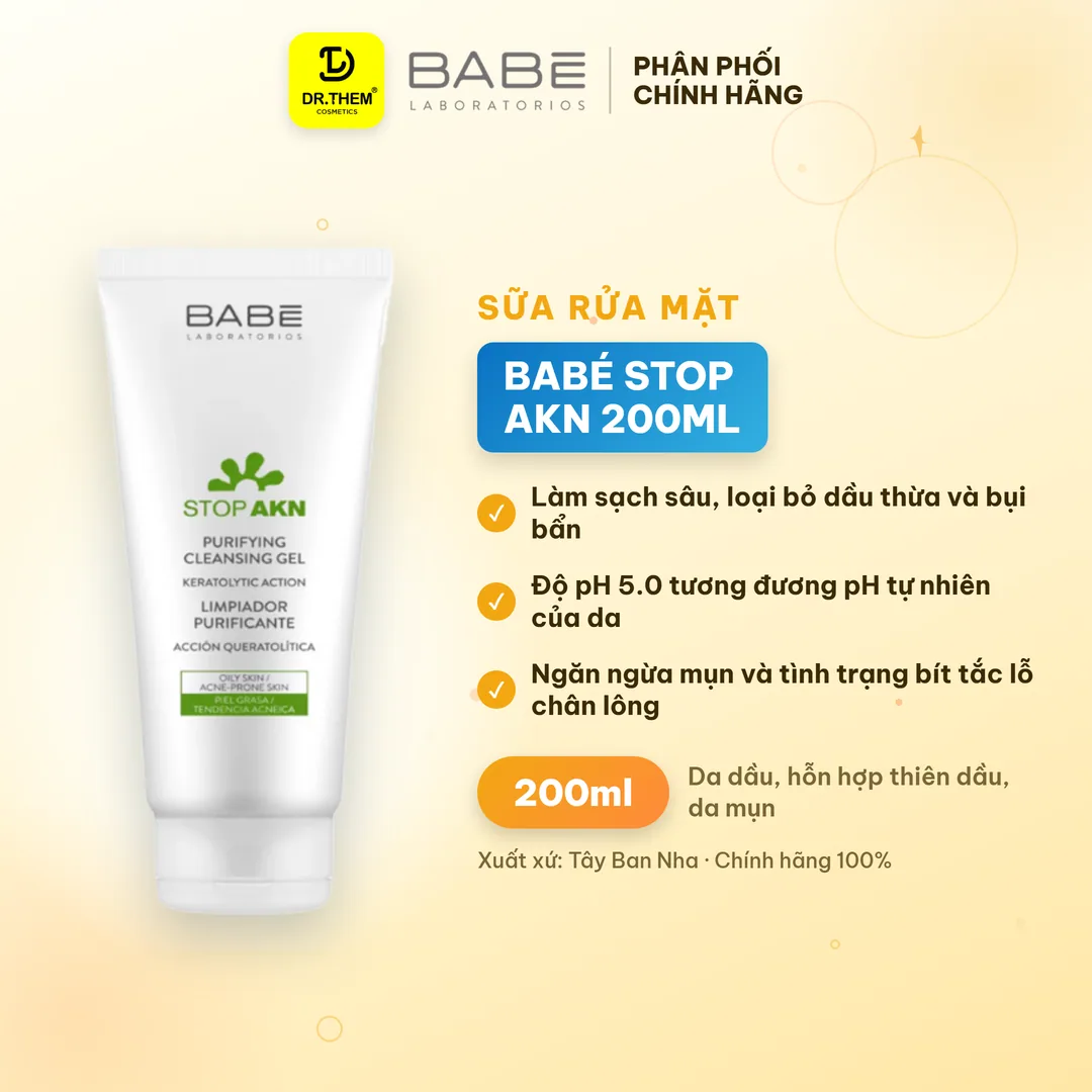 Sữa Rửa Mặt Laboratorios Babé Stop Akn Purifying Cleansing Gel Làm Sạch Sâu Cho Da Dầu Mụn 100ml 200ml