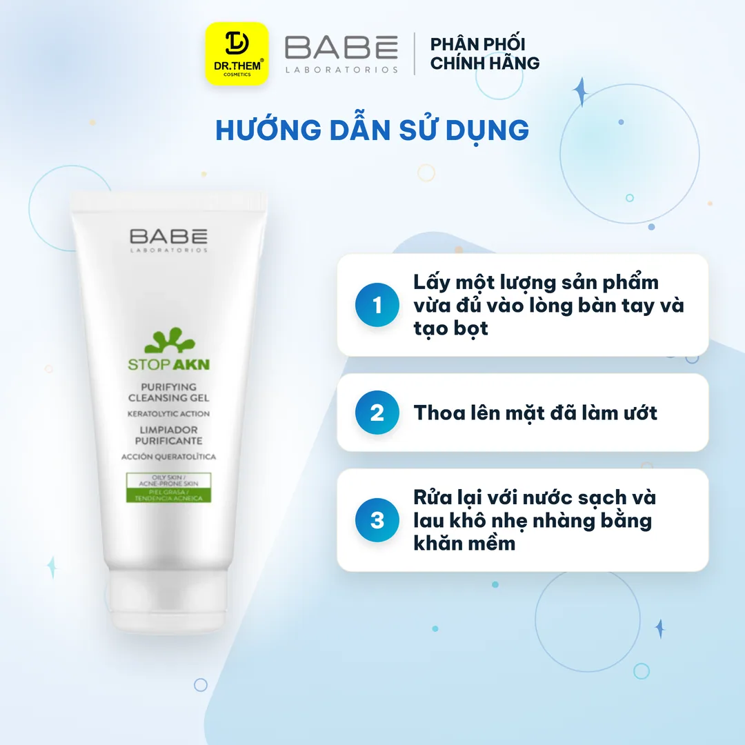 Sữa Rửa Mặt Laboratorios Babé Stop Akn Purifying Cleansing Gel Làm Sạch Sâu Cho Da Dầu Mụn 100ml 200ml 8