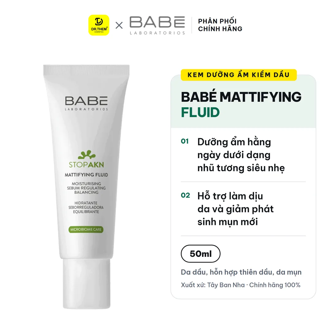 Kem Dưỡng Ẩm Laboratorios Babé Mattifying Fluid Moisturiser Kiềm Dầu Hỗ Trợ Giảm Mụn Cho Da Dầu 50ml