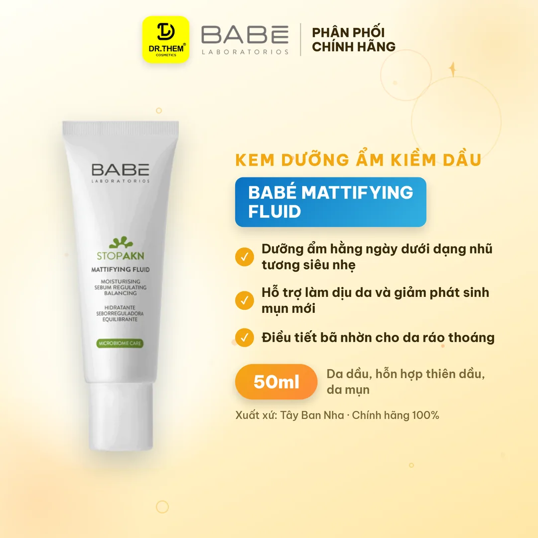 Kem Dưỡng Ẩm Laboratorios Babé Mattifying Fluid Moisturiser Kiềm Dầu Hỗ Trợ Giảm Mụn Cho Da Dầu 50ml