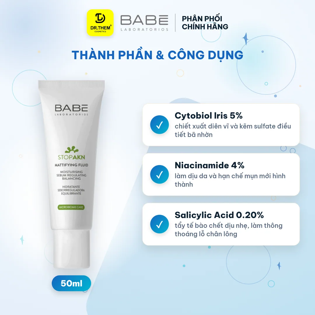 Kem Dưỡng Ẩm Laboratorios Babé Mattifying Fluid Moisturiser Kiềm Dầu Hỗ Trợ Giảm Mụn Cho Da Dầu 50ml 8