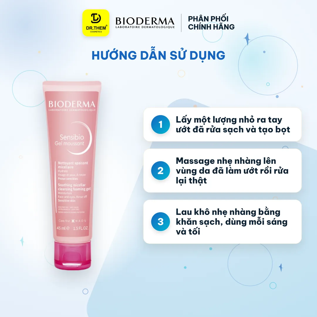 Sữa Rửa Mặt Tạo Bọt Bioderma Sensibio Gel Moussant Làm Sạch Dịu Nhẹ Cho Da Nhạy Cảm Và Da Thường 45ml 3