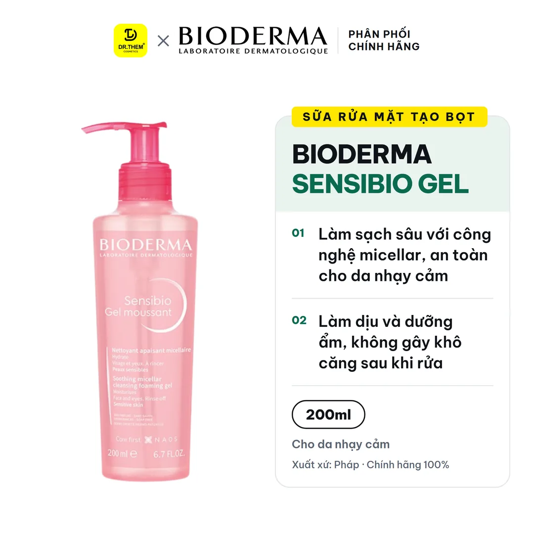 Sữa Rửa Mặt Tạo Bọt Cho Da Nhạy Cảm Bioderma Sensibio Gel Moussant Gel (Hồng)