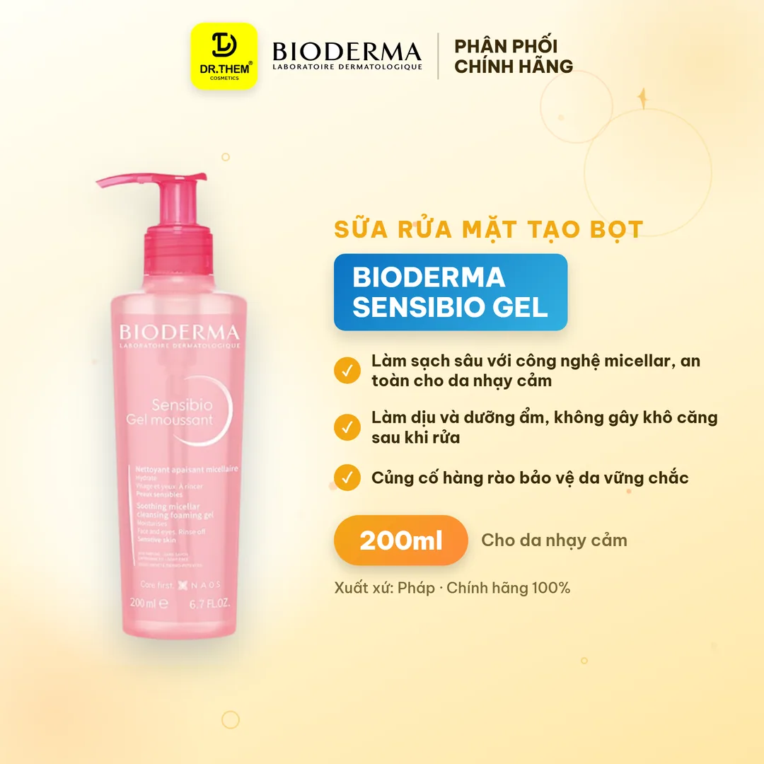 Sữa Rửa Mặt Tạo Bọt Cho Da Nhạy Cảm Bioderma Sensibio Gel Moussant Gel (Hồng)