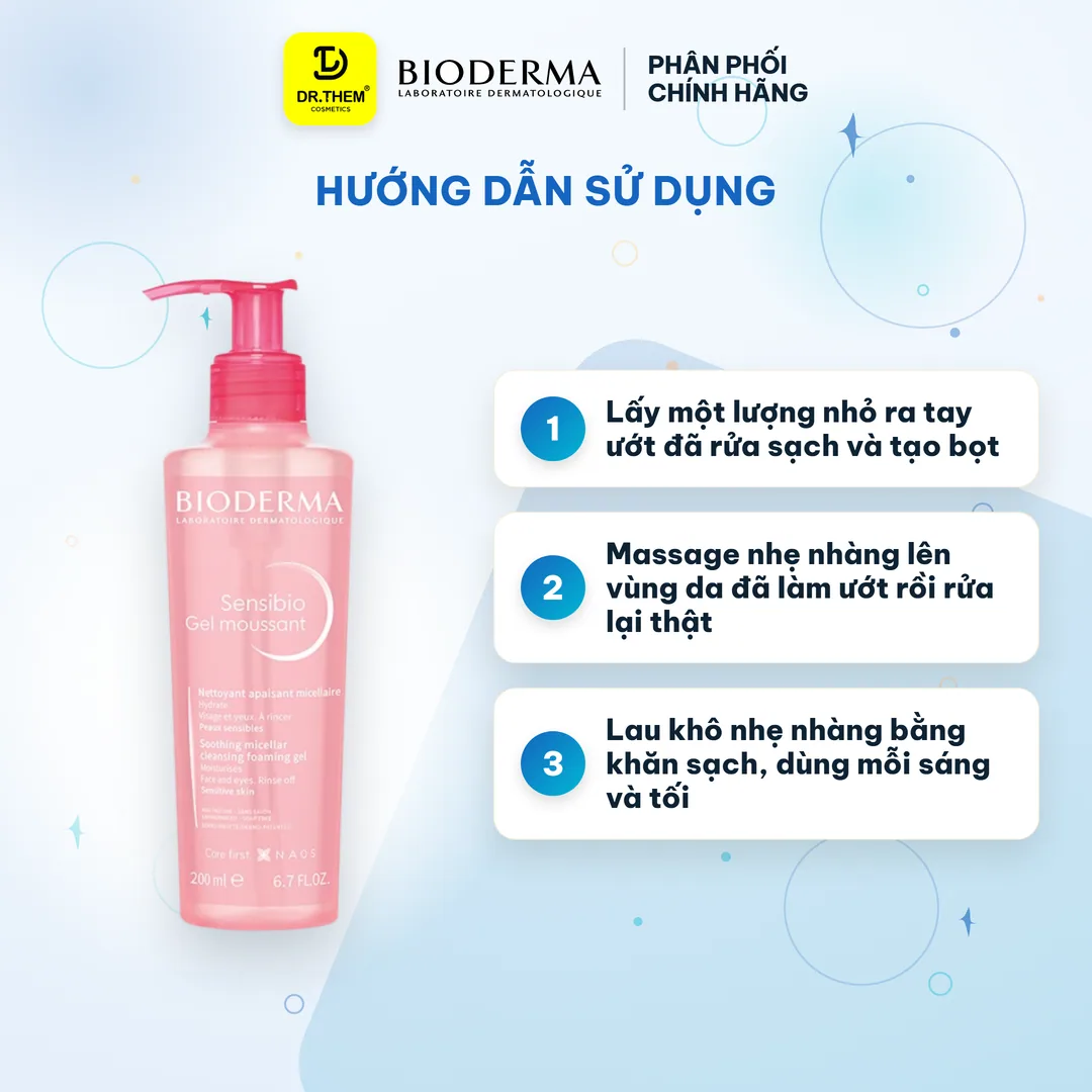 Sữa Rửa Mặt Tạo Bọt Cho Da Nhạy Cảm Bioderma Sensibio Gel Moussant Gel (Hồng) 3