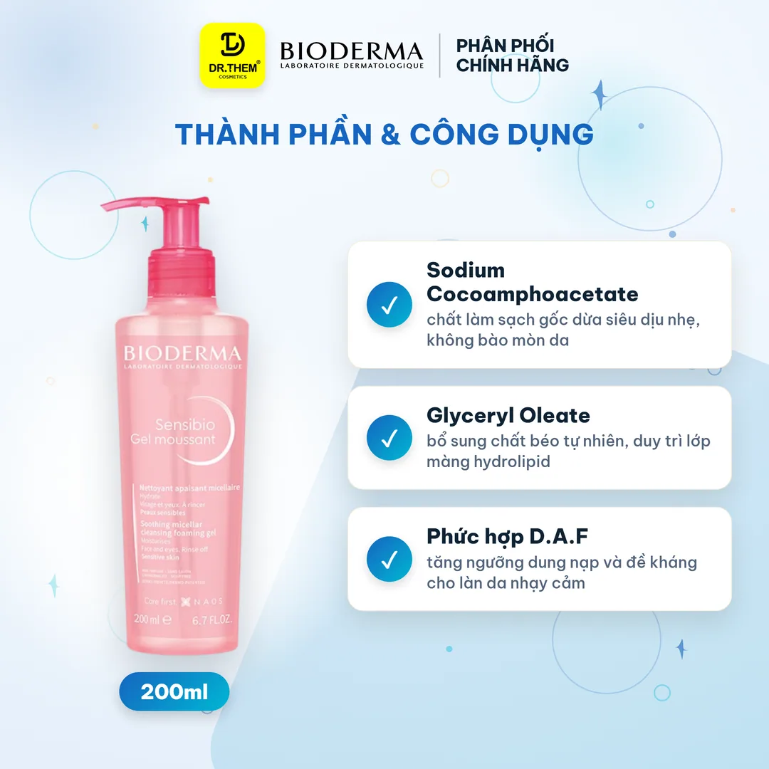 Sữa Rửa Mặt Tạo Bọt Cho Da Nhạy Cảm Bioderma Sensibio Gel Moussant Gel (Hồng) 2