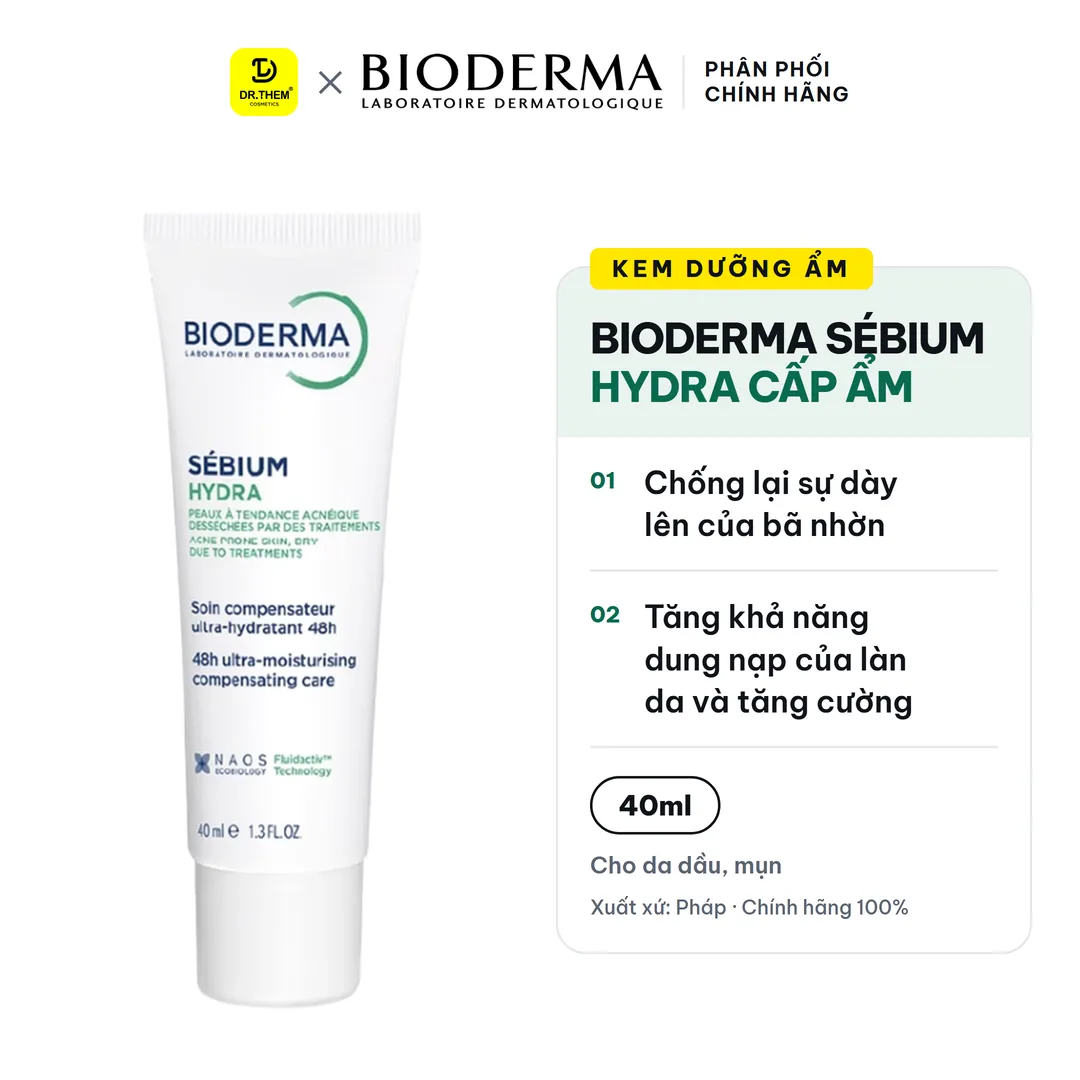 Kem Dưỡng Ẩm Bioderma Sébium Hydra Cấp Ẩm 24 Giờ Làm Dịu Giảm Ửng Đỏ Cho Da Dầu Mụn Nhạy Cảm 40ml