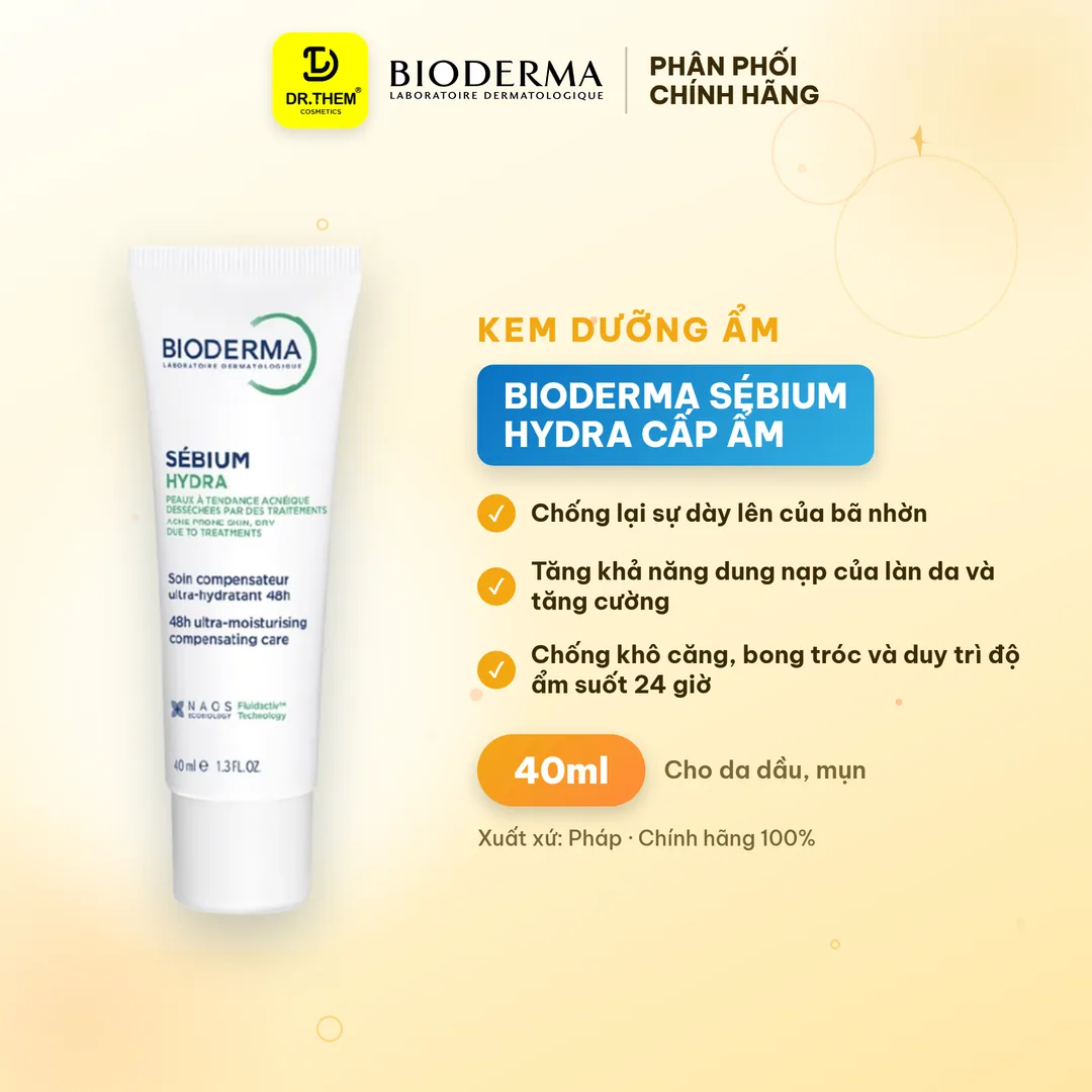 Kem Dưỡng Ẩm Bioderma Sébium Hydra Cấp Ẩm 24 Giờ Làm Dịu Giảm Ửng Đỏ Cho Da Dầu Mụn Nhạy Cảm 40ml