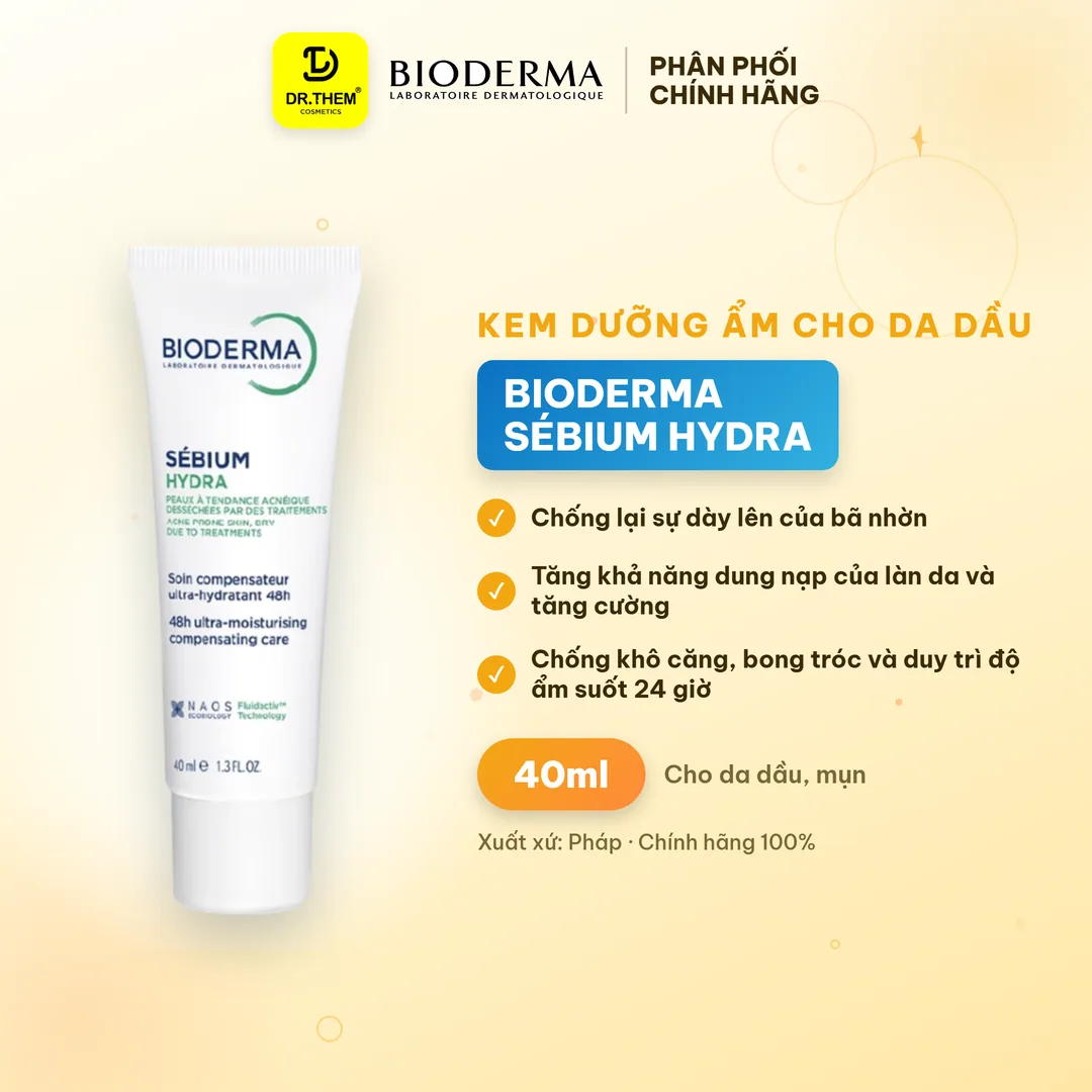 Kem Dưỡng Ẩm Bioderma Sébium Hydra Cấp Ẩm 24 Giờ Làm Dịu Giảm Ửng Đỏ Cho Da Dầu Mụn Nhạy Cảm 40ml