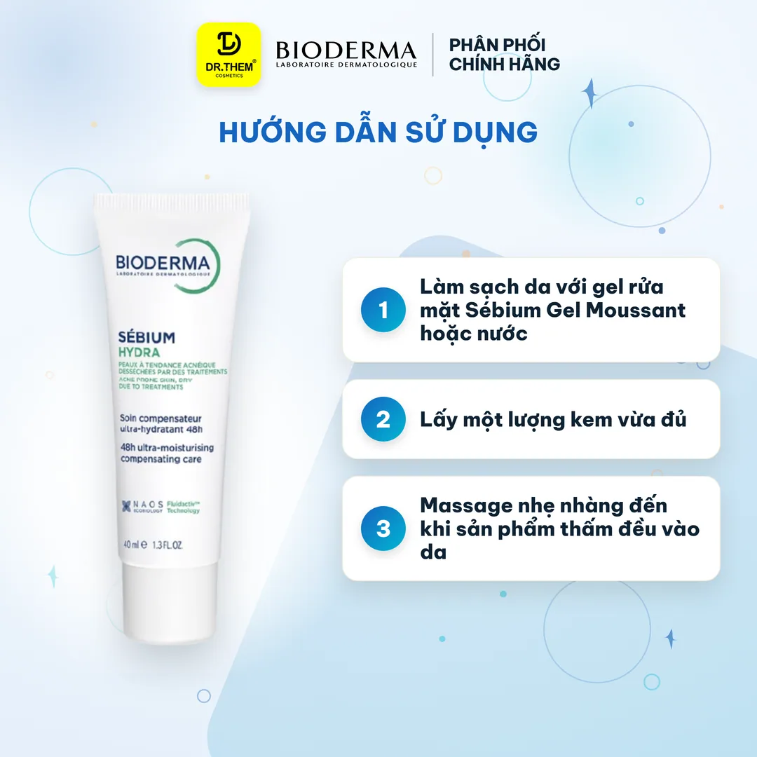 Kem Dưỡng Ẩm Bioderma Sébium Hydra Cấp Ẩm 24 Giờ Làm Dịu Giảm Ửng Đỏ Cho Da Dầu Mụn Nhạy Cảm 40ml 4