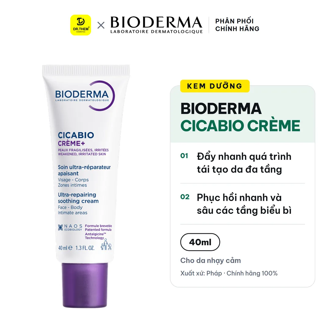 Kem Dưỡng Bioderma Cicabio Crème Hỗ Trợ Phục Hồi Làm Dịu Da Tổn Thương Cho Mọi Loại Da Nhạy Cảm 40ml