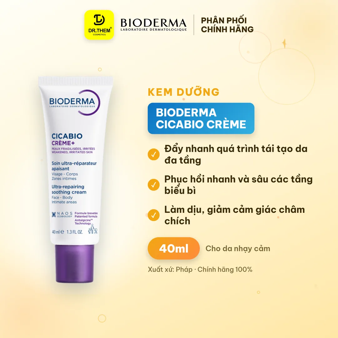 Kem Dưỡng Bioderma Cicabio Crème Hỗ Trợ Phục Hồi Làm Dịu Da Tổn Thương Cho Mọi Loại Da Nhạy Cảm 40ml