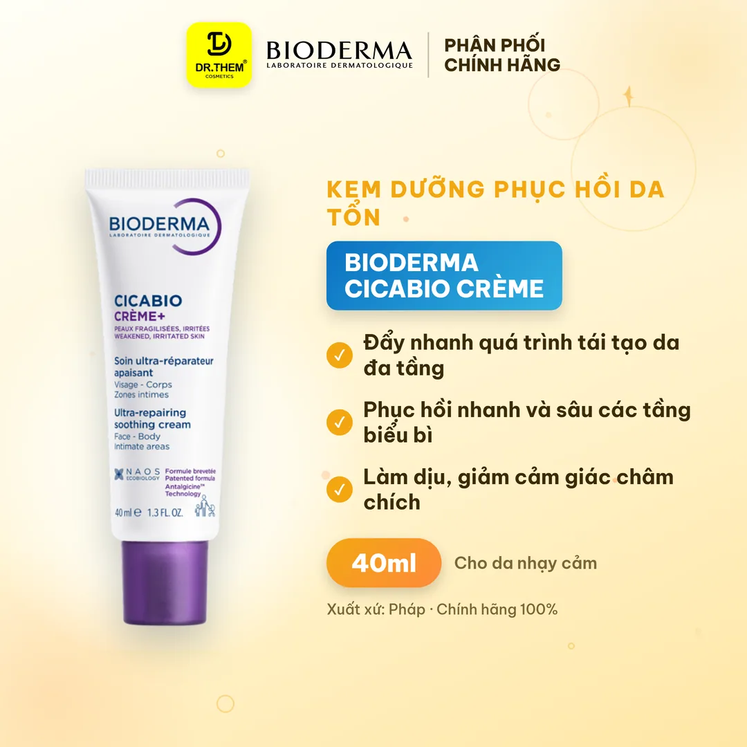 Kem Dưỡng Bioderma Cicabio Crème Hỗ Trợ Phục Hồi Làm Dịu Da Tổn Thương Cho Mọi Loại Da Nhạy Cảm 40ml