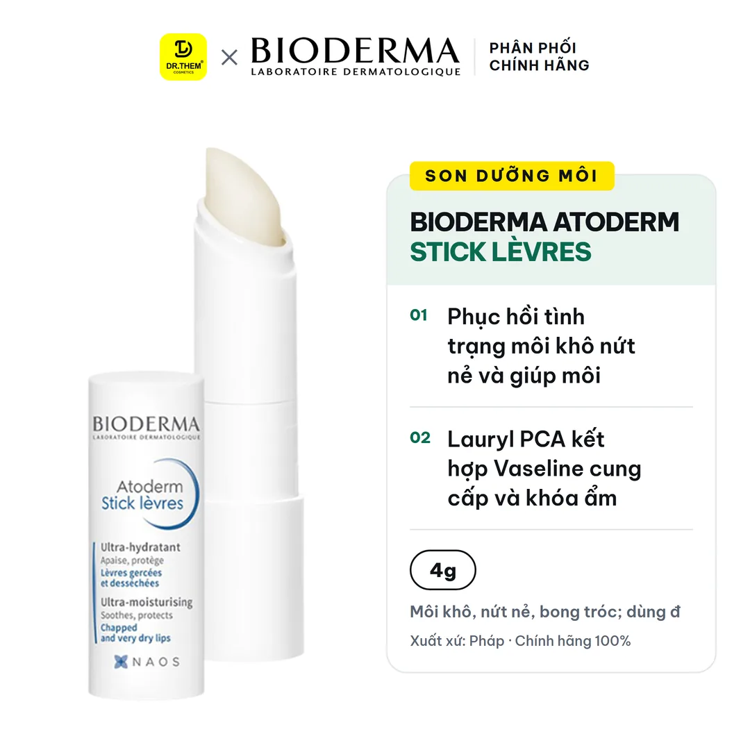 Son Dưỡng Môi Bioderma Atoderm Stick Lèvres Bơ Hạt Mỡ Phục Hồi Dưỡng Ẩm Cho Môi Khô Nứt Nẻ 4g