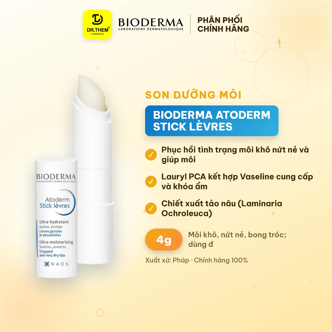 Son Dưỡng Môi Bioderma Atoderm Stick Lèvres Bơ Hạt Mỡ Phục Hồi Dưỡng Ẩm Cho Môi Khô Nứt Nẻ 4g