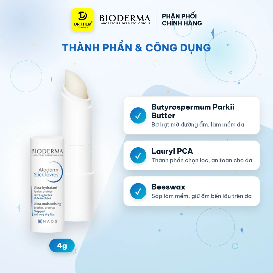 Son Dưỡng Môi Bioderma Atoderm Stick Lèvres Bơ Hạt Mỡ Phục Hồi Dưỡng Ẩm Cho Môi Khô Nứt Nẻ 4g 4