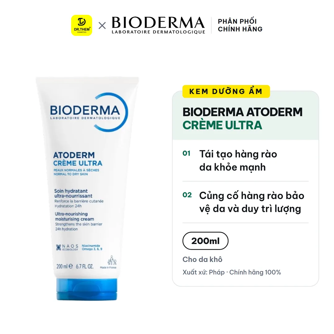 Kem Dưỡng Ẩm Bioderma Atoderm Crème Ultra Hỗ Trợ Phục Hồi Hàng Rào Bảo Vệ Da Cho Da Khô Rất Khô Nhạy Cảm 200ml