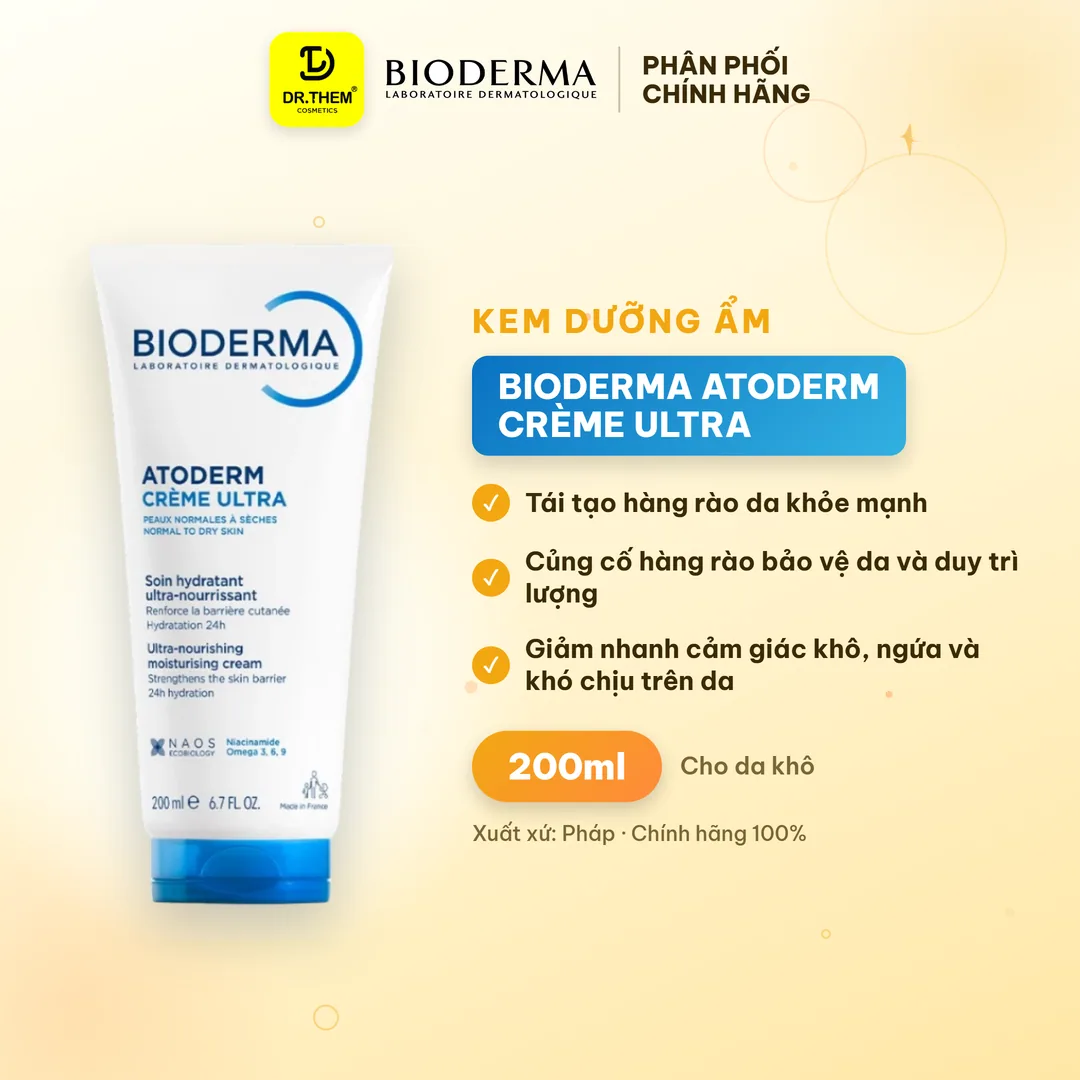 Kem Dưỡng Ẩm Bioderma Atoderm Crème Ultra Hỗ Trợ Phục Hồi Hàng Rào Bảo Vệ Da Cho Da Khô Rất Khô Nhạy Cảm 200ml