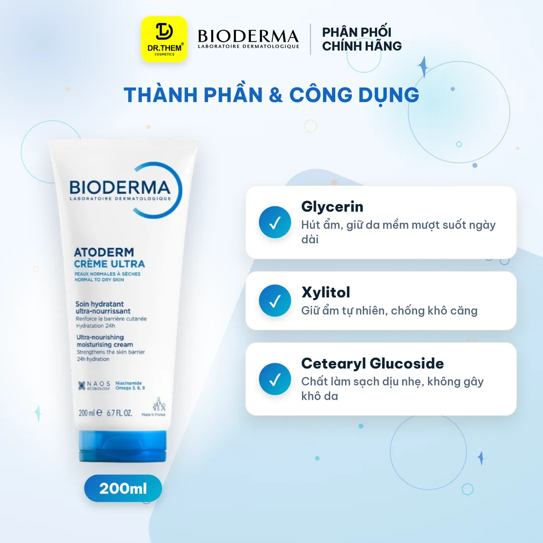 Kem Dưỡng Ẩm Bioderma Atoderm Crème Ultra Hỗ Trợ Phục Hồi Hàng Rào Bảo Vệ Da Cho Da Khô Rất Khô Nhạy Cảm 200ml 5