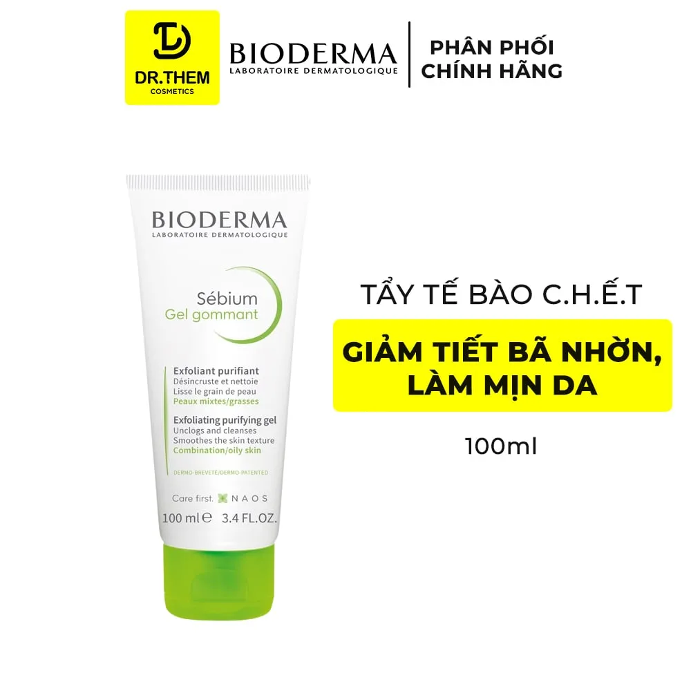 Gel Tẩy Tế Bào Chết Bioderma Sebium Gel Gommant AHA BHA Làm Sạch Lỗ Chân Lông Cho Da Dầu Mụn 100ml