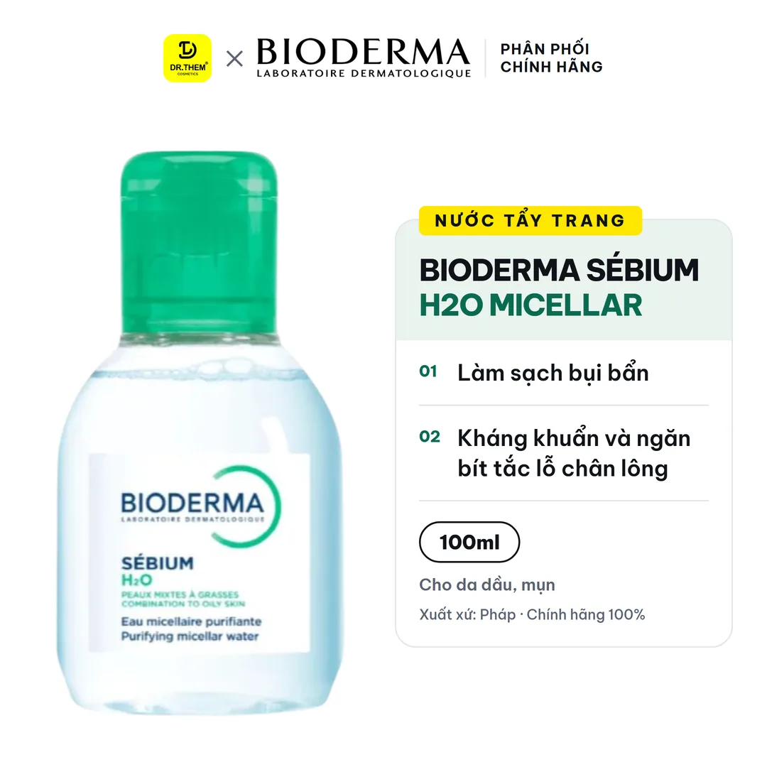 Nước Tẩy Trang Bioderma Sébium H2O Micellar Làm Sạch Sâu Kiềm Dầu Cho Da Dầu Mụn 100ml