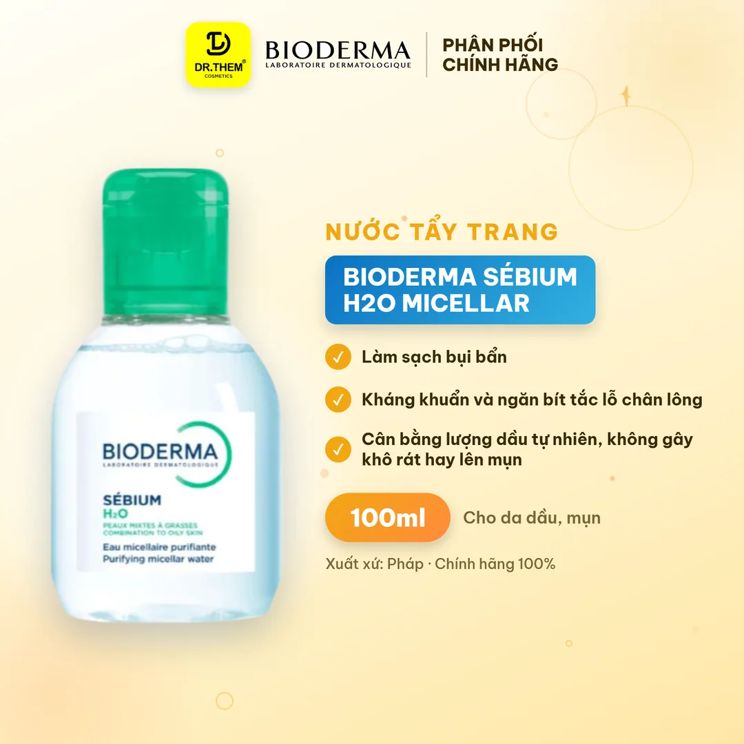 Nước Tẩy Trang Bioderma Sébium H2O Micellar Làm Sạch Sâu Kiềm Dầu Cho Da Dầu Mụn 100ml