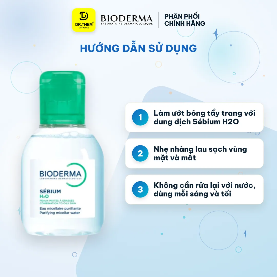 Nước Tẩy Trang Bioderma Sébium H2O Micellar Làm Sạch Sâu Kiềm Dầu Cho Da Dầu Mụn 100ml 3