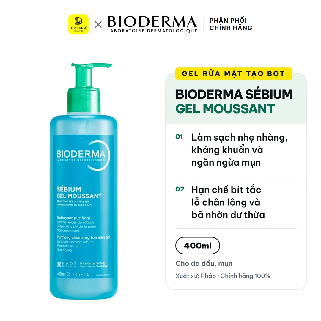 Gel Rửa Mặt Tạo Bọt Bioderma Sébium Gel Moussant Cho Da Dầu Mụn 400ml