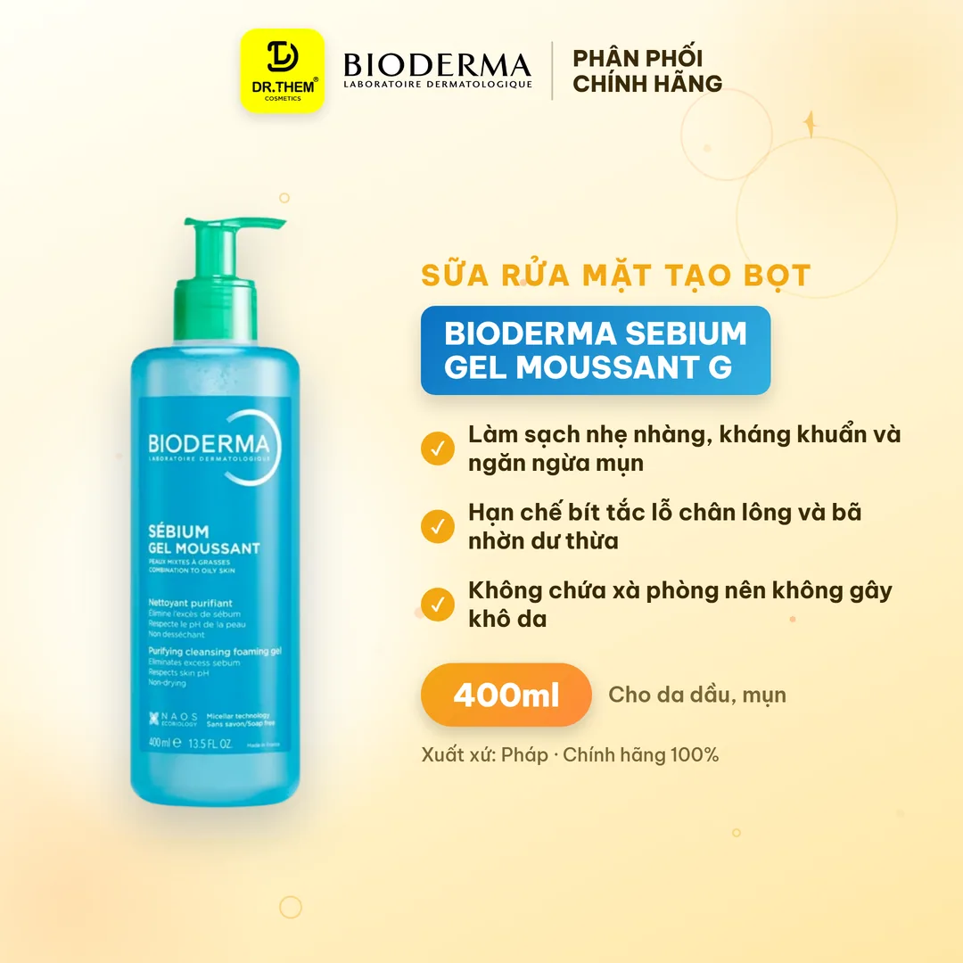 Sữa Rửa Mặt Bioderma Sebium Gel Moussant Tạo Bọt Làm Sạch Kiềm Dầu Cho Da Hỗn Hợp Da Dầu Mụn 45ml 200ml 500ml 4