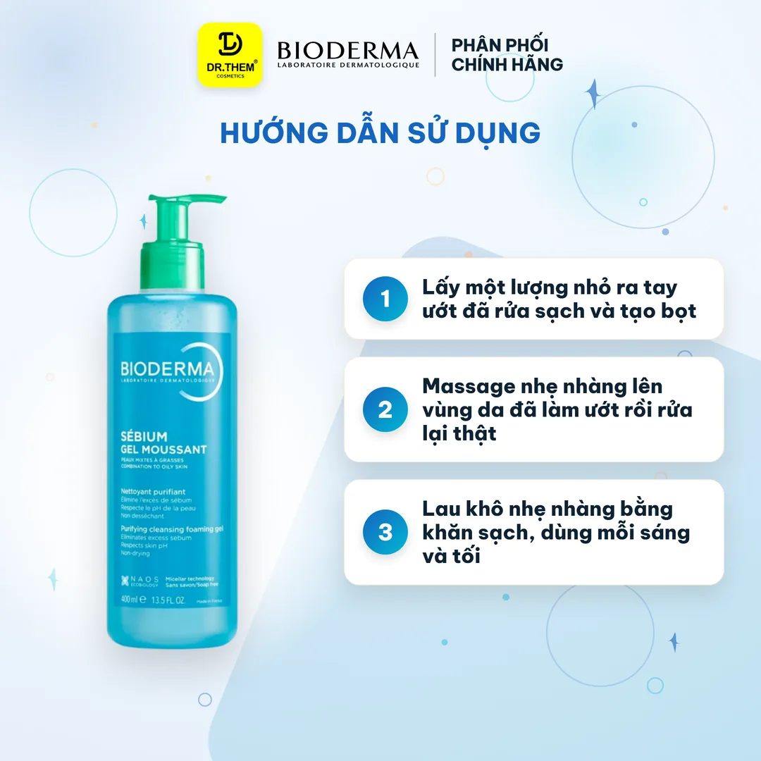 Gel Rửa Mặt Tạo Bọt Bioderma Sébium Gel Moussant Cho Da Dầu Mụn 400ml 3