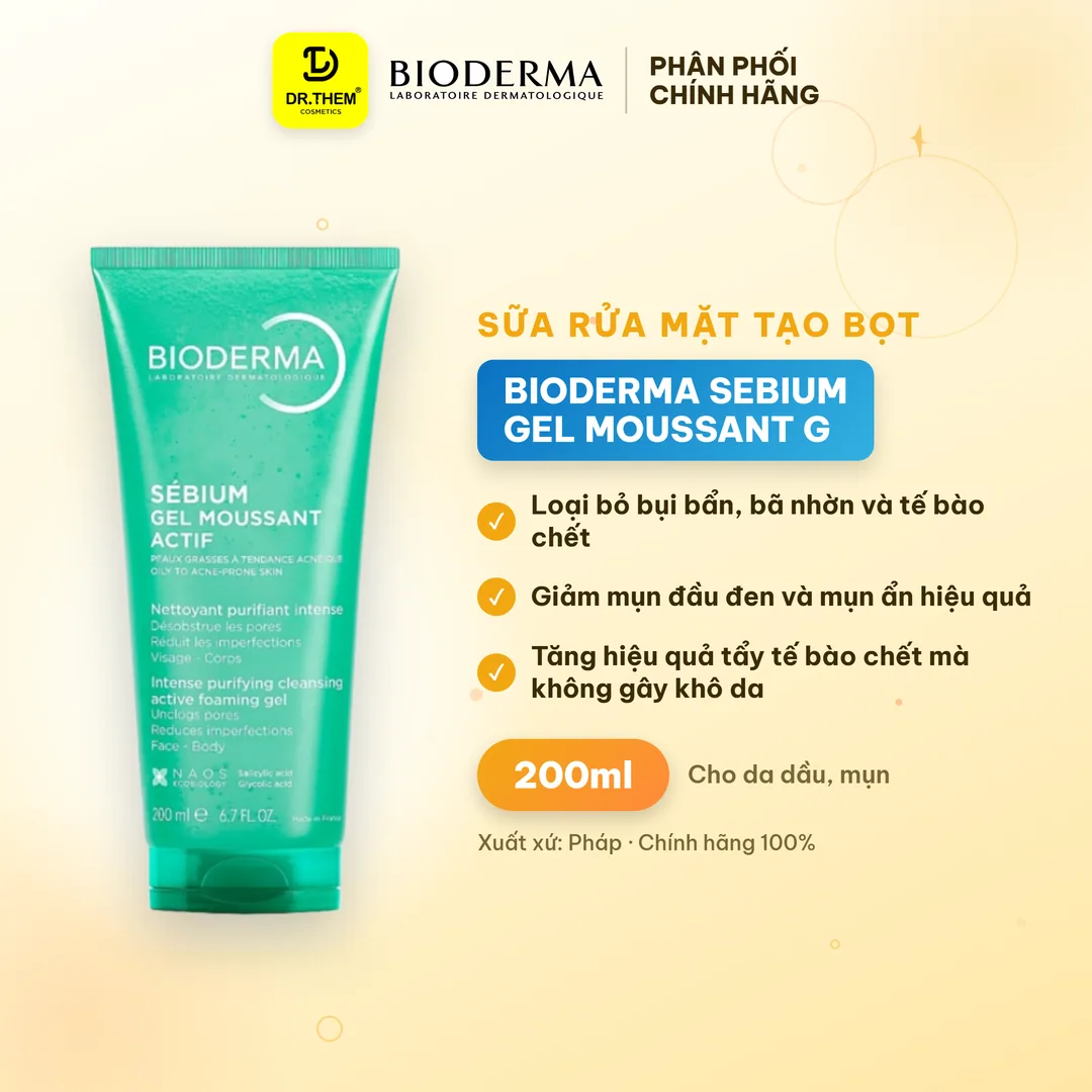 Sữa Rửa Mặt Bioderma Sebium Gel Moussant Tạo Bọt Làm Sạch Kiềm Dầu Cho Da Hỗn Hợp Da Dầu Mụn 45ml 200ml 500ml 3