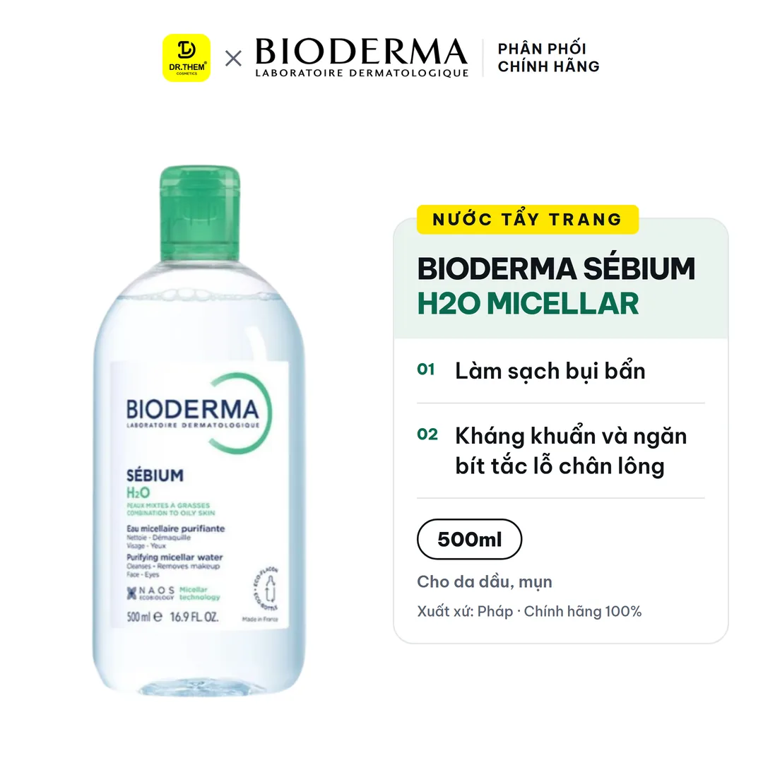 Nước Tẩy Trang Bioderma Sébium H2O Micellar Cho Da Dầu Mụn 500ml
