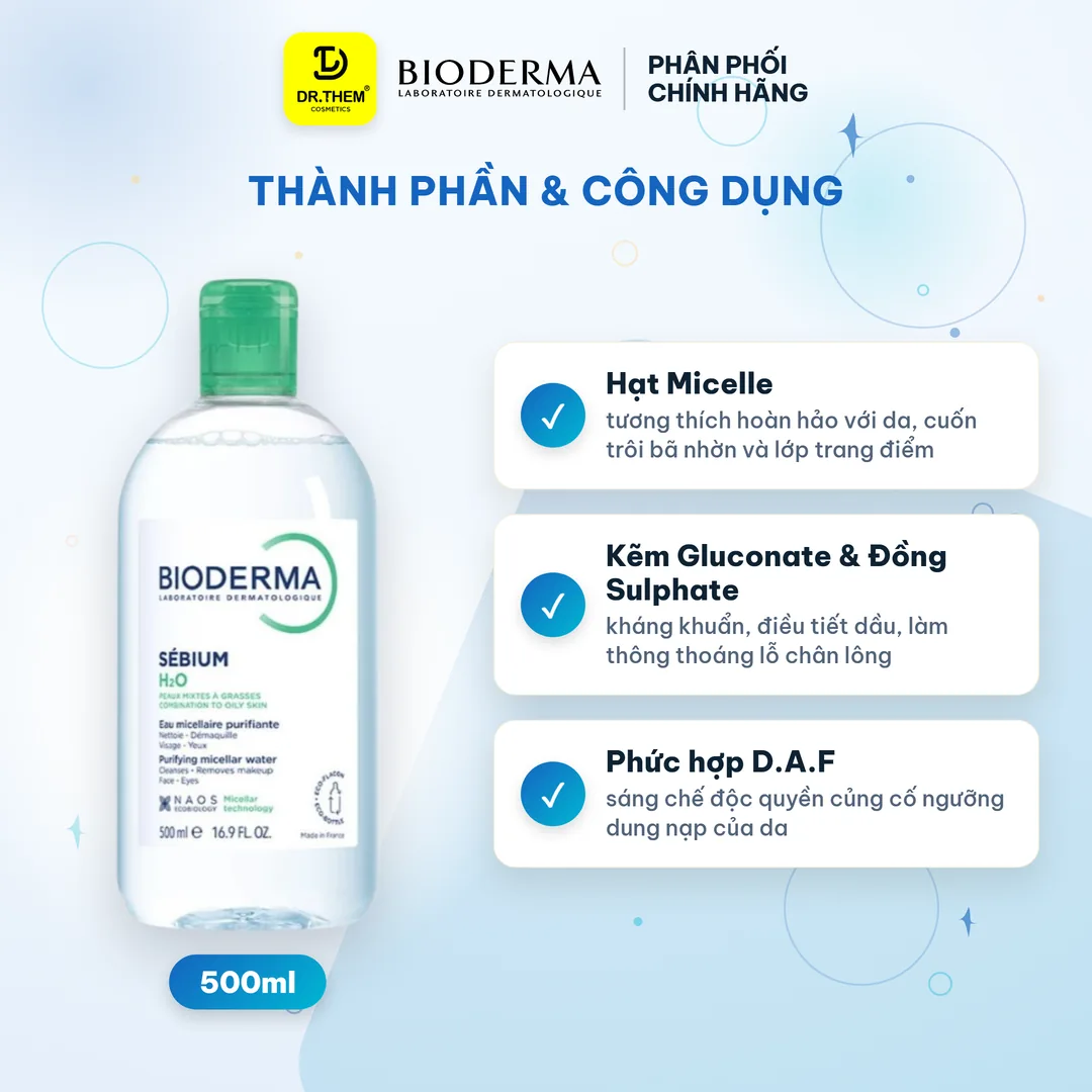 Nước Tẩy Trang Bioderma Sébium H2O Micellar Cho Da Dầu Mụn 500ml 2