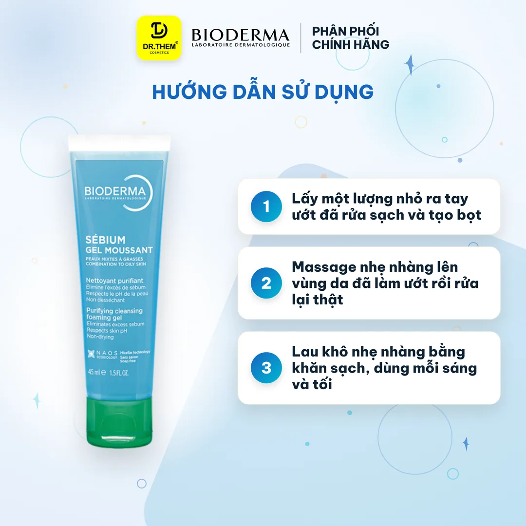 Sữa Rửa Mặt Bioderma Sebium Gel Moussant Tạo Bọt Làm Sạch Kiềm Dầu Cho Da Hỗn Hợp Da Dầu Mụn 45ml 3