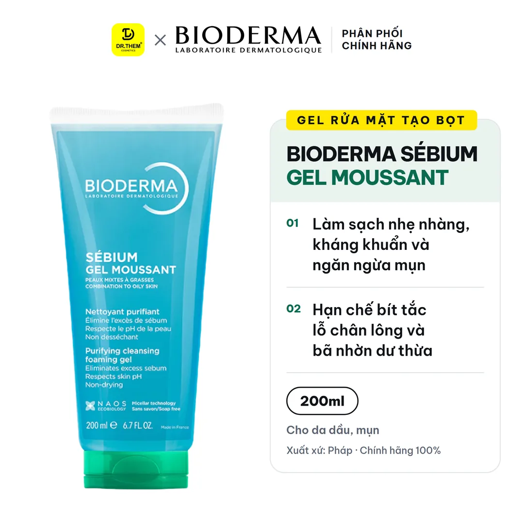 Gel Rửa Mặt Tạo Bọt Bioderma Sébium Gel Moussant Cho Da Dầu Mụn 200ml