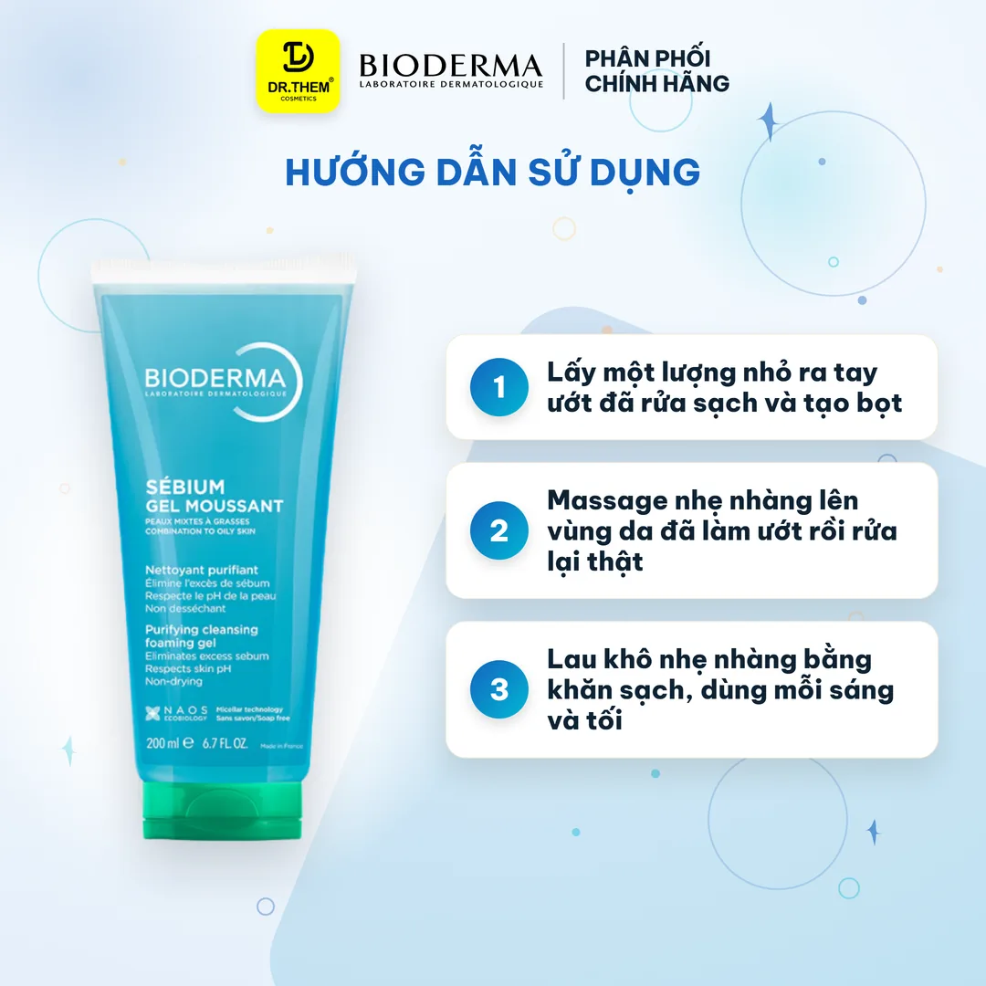 Gel Rửa Mặt Tạo Bọt Bioderma Sébium Gel Moussant Cho Da Dầu Mụn 200ml 3