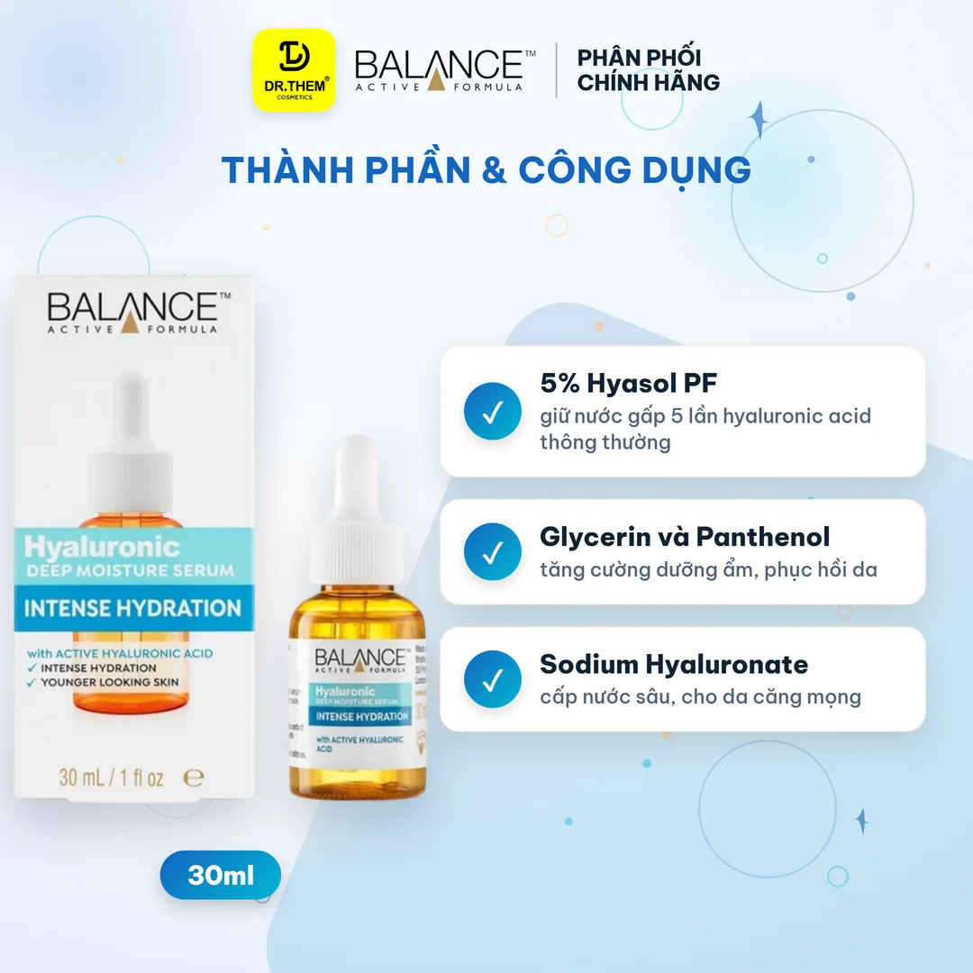 Serum Balance Active Formula 5% Hyasol PF Hyaluronic Cấp Ẩm Chuyên Sâu 30ml 2