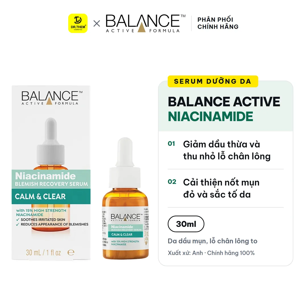 Serum Balance Active Formula 15% Niacinamide Kiềm Dầu Se Lỗ Chân Lông 30ml