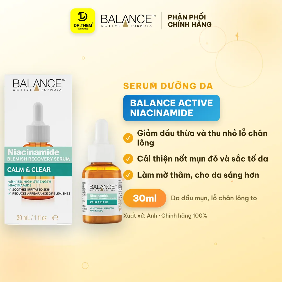 Serum Balance Active Formula 15% Niacinamide Kiềm Dầu Se Lỗ Chân Lông 30ml