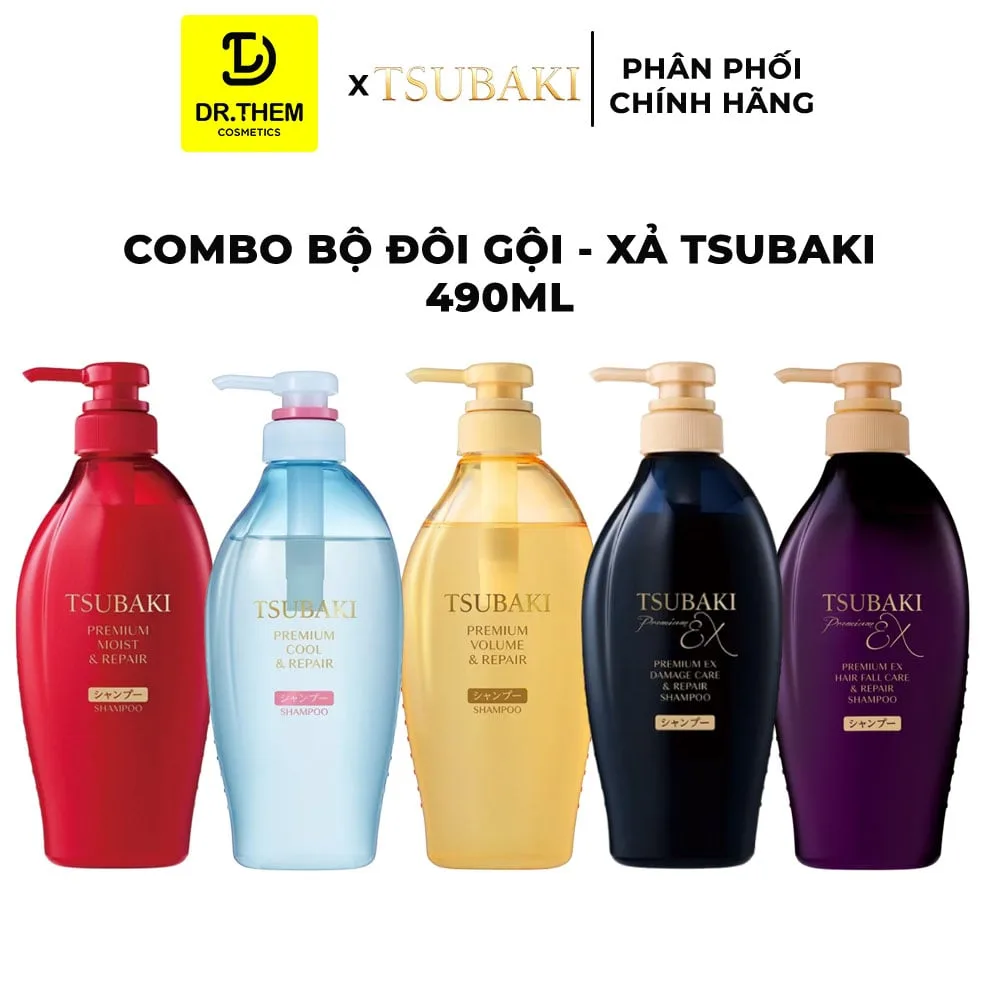 Bộ Đôi Gội Xả Tsubaki Premium Repair Phục Hồi Hư Tổn Chuyên Sâu Dưỡng Tóc Suôn Mượt Bóng Khỏe 490ml/Chai