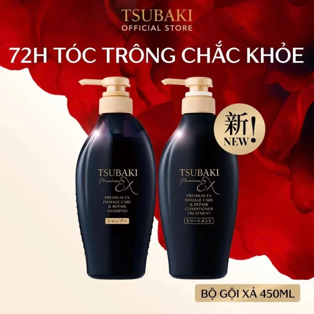 Bộ Đôi Gội Xả Tsubaki Premium Repair Phục Hồi Hư Tổn Chuyên Sâu Dưỡng Tóc Suôn Mượt Bóng Khỏe 490ml/Chai 4