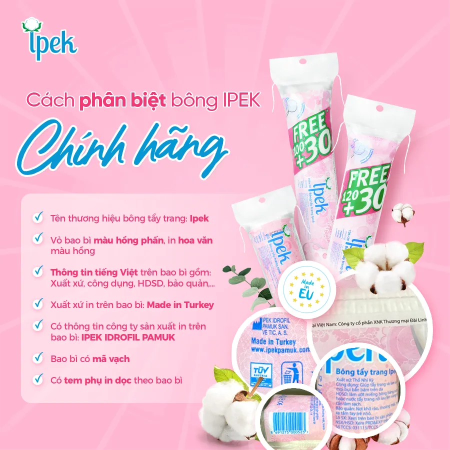 Bông Tẩy Trang Ipek Klasik Cotton Pads 3 Lớp 100% Cotton Tự Nhiên Mềm Mịn Cho Mọi Loại Da 150 Miếng 8