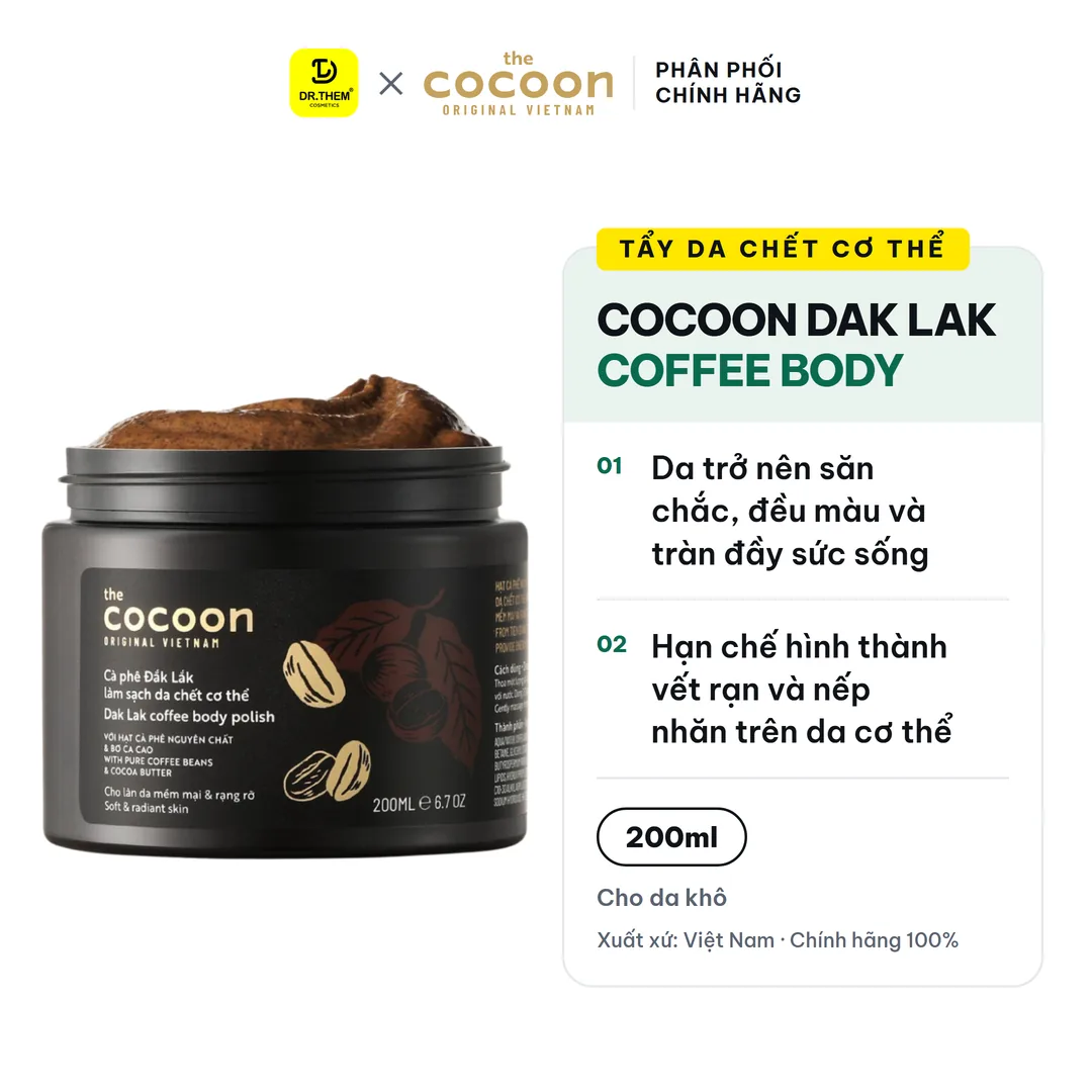Tẩy Da Chết Cơ Thể Cocoon Dak Lak Coffee Body Polish Cà Phê Đắk Lắk Cho Làn Da Mềm Mại Sáng Mịn 200ml