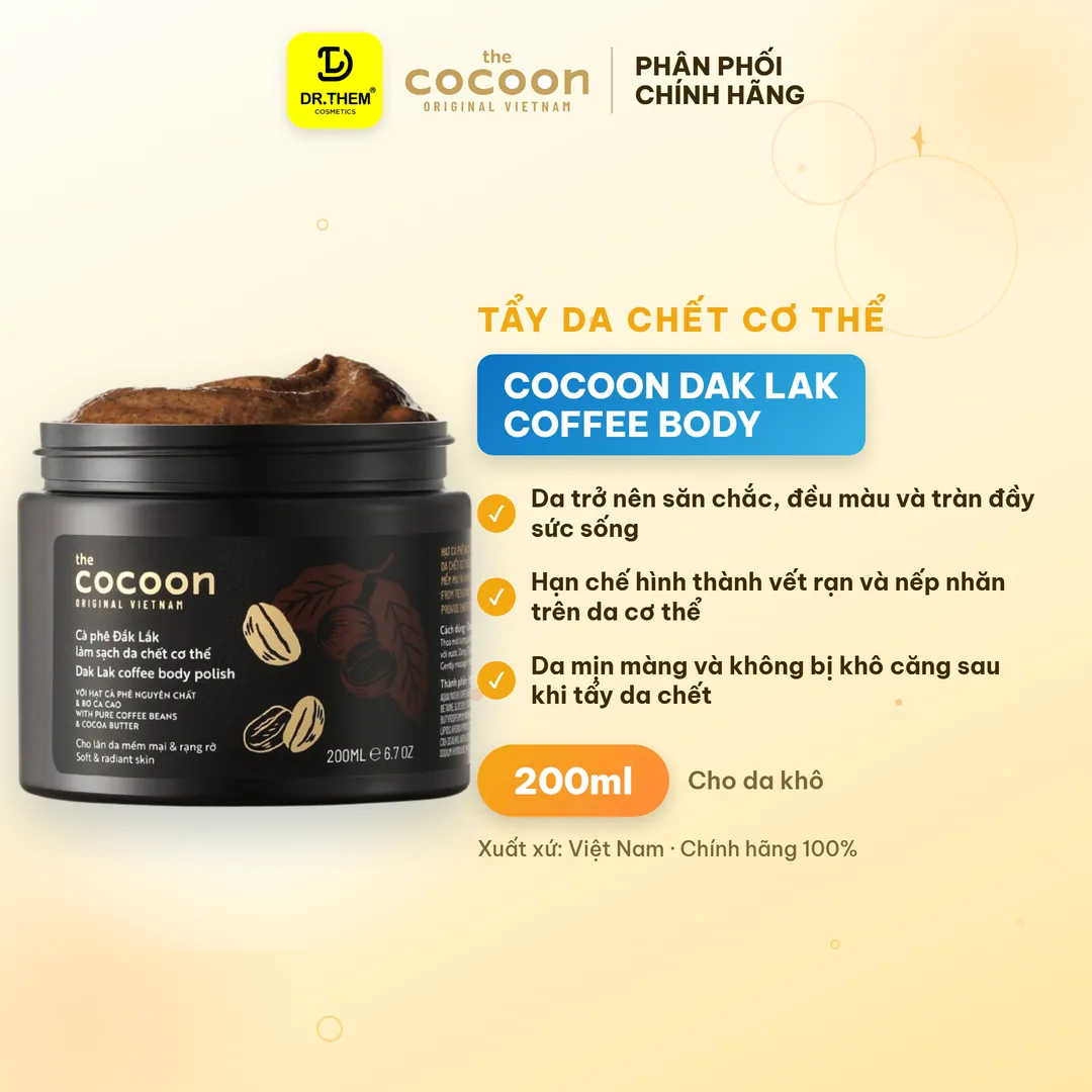 Tẩy Da Chết Cơ Thể Cocoon Dak Lak Coffee Body Polish Cà Phê Đắk Lắk Cho Làn Da Mềm Mại Sáng Mịn 200ml