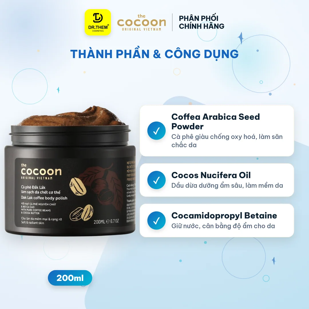 Tẩy Da Chết Cơ Thể Cocoon Dak Lak Coffee Body Polish Cà Phê Đắk Lắk Cho Làn Da Mềm Mại Sáng Mịn 200ml 8