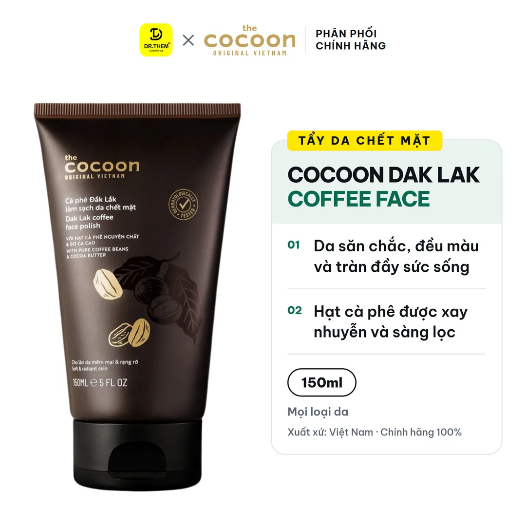 Tẩy Da Chết Mặt Cocoon Dak Lak Coffee Face Polish Cà Phê Đắk Lắk Làm Sạch Tế Bào Chết Sáng Mịn Da 150ml