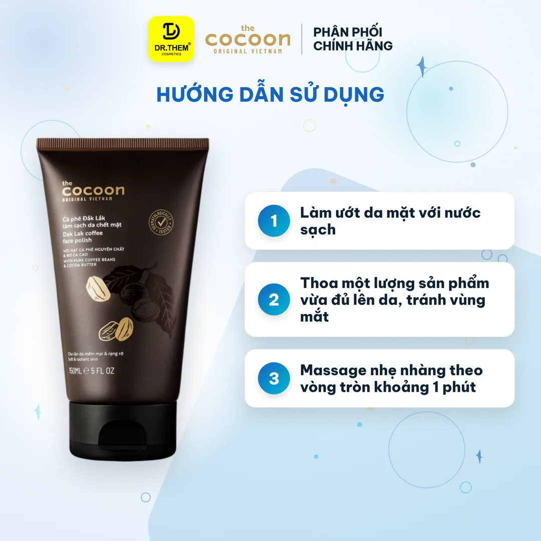 Tẩy Da Chết Mặt Cocoon Dak Lak Coffee Face Polish Cà Phê Đắk Lắk Làm Sạch Tế Bào Chết Sáng Mịn Da 150ml 8