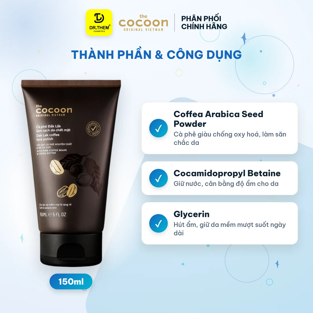 Tẩy Da Chết Mặt Cocoon Dak Lak Coffee Face Polish Cà Phê Đắk Lắk Làm Sạch Tế Bào Chết Sáng Mịn Da 150ml 7
