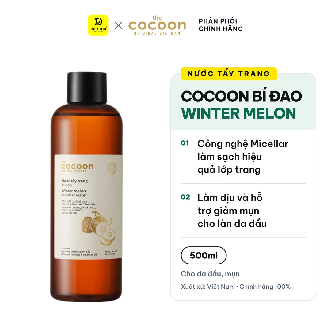 Nước Tẩy Trang Cocoon Bí Đao Winter Melon Micellar Water Làm Sạch Sâu Giảm Dầu Cho Da Dầu Mụn 500ml